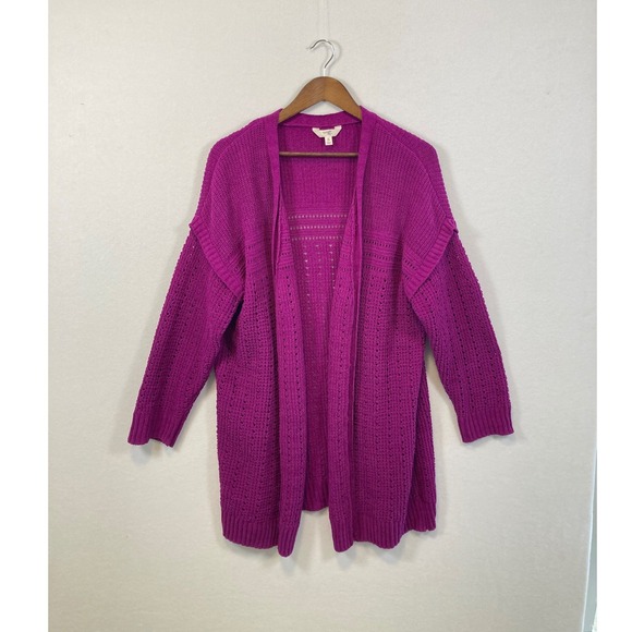 Terra Sky Sweaters - Terra Sky Women's Open Front Knit Cardigan Magenta 0X‎ 14W